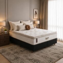 Colchão Queen Laguna Plus 28 cm D26 Molas Ensacadas + Base Simples Corino Preto – KING KONFORT COLCHÕES + BIOSTAR