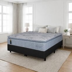 Colchão Queen High Comfort 34 cm D28 Molas Ensacadas + Base Simples Corino Preto – KING KONFORT COLCHÕES + BIOSTAR