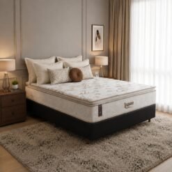 Colchão Casal Laguna Plus 28 cm D26 Molas Ensacadas + Base Simples Corino Preto – KING KONFORT COLCHÕES + BIOSTAR