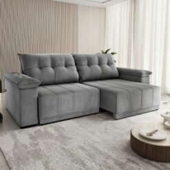 Sofá Retrátil e Reclinável Del/Delta 2,00 m Veludo Cinza Grafite - VIERO