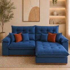 Sofá Retrátil e Reclinável Anabelle 2,50 Veludo Azul - WM ESTOFADOS