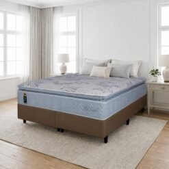 Colchão Queen High Comfort 34 cm D28 Molas Ensacadas + Base Simples Corino Marrom – KING KONFORT COLCHÕES + BIOSTAR