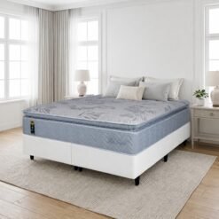 Colchão Queen High Comfort 34 cm D28 Molas Ensacadas + Base Simples Corino Branco – KING KONFORT COLCHÕES + BIOSTAR