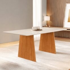 Mesa Londres 120 (Tampo Londres c/vidro) Cinamomo/Off White – CEL MÓVEIS