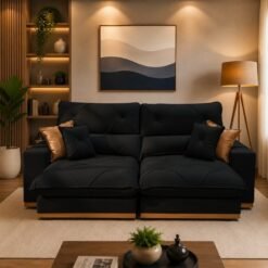 Sofá Retrátil e Reclinável Grambelo/Gran Bello 2,30 m Veludo Preto 14 – D SALA DECOR ESTOFADOS