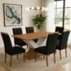 Mesa Amora BA35 160 (S/Vidro) Canela/Off White com 6 Cadeiras Sophia Veludo Preto – KAPPESBERG + WM DECOR