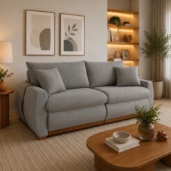 Sofá Cama Retrátil Virgínia 2,30 m Linho Cinza 05- R A ESTOFADOS