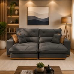 Sofá Retrátil e Reclinável Grambelo/Gran Bello 2,50 m Veludo Cinza 09 – D SALA DECOR ESTOFADOS