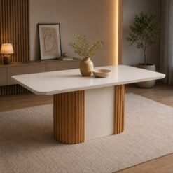 Mesa Pilar 180 Canto Copo (C/Vidro) Off White/Off White/Naturale – RUFATO
