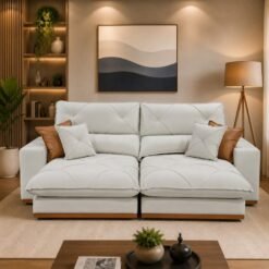 Sofá Retrátil e Reclinável Grambelo/Gran Bello 2,00 m Veludo Bege 01 – D SALA DECOR ESTOFADOS