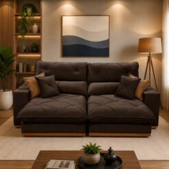 Sofá Retrátil e Reclinável Grambelo/Gran Bello 2,50 m Veludo Marrom 02 – D SALA DECOR ESTOFADOS