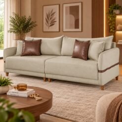 Sofá Living Canela Ref.3067 2,25 m Linho Bege 2119 - LUFER