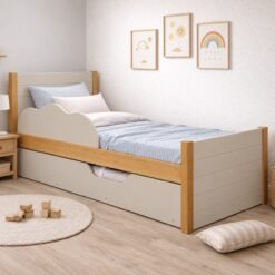 Cama Box Solteiro com Auxiliar Elza Nature/Off White - PERMÓBILI