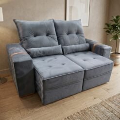 Sofá Retrátil e Reclinável Júnior 2,00 m Veludo Cinza Grafite 08 - IMPERIAL DECOR