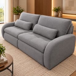 Sofá Cama Retrátil Nivus 2,30 m Linho Cinza - ARCA ESTOFADOS