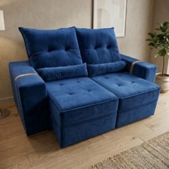 Sofá Retrátil e Reclinável Júnior 2,00 m Veludo Azul 07 - IMPERIAL DECOR