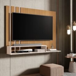 Painel até 43" Damasco Ripado/Off White - SAL MOVELARIA
