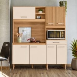 Kit Cozinha Yara 1,60 m Freijó/Off White Cristal/Ripado - NICIOLI