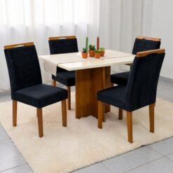 Mesa Salinas 100 (Tampo Dakota s/vidro) Cinamomo/Off White com 4 Cadeiras Las Vegas Veludo Preto 13 – CEL MÓVEIS + OURO DECOR